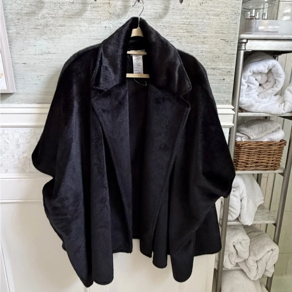 New OS one size large oversized FREE PEOPLE starlett faux fur poncho black coat